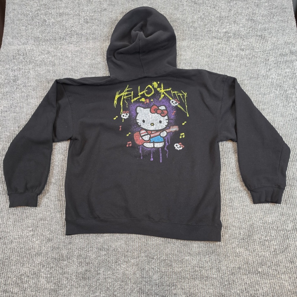Vintage Hello Kitty Rock Guitar Punk Black Hoodie Sanrio Distressed XL